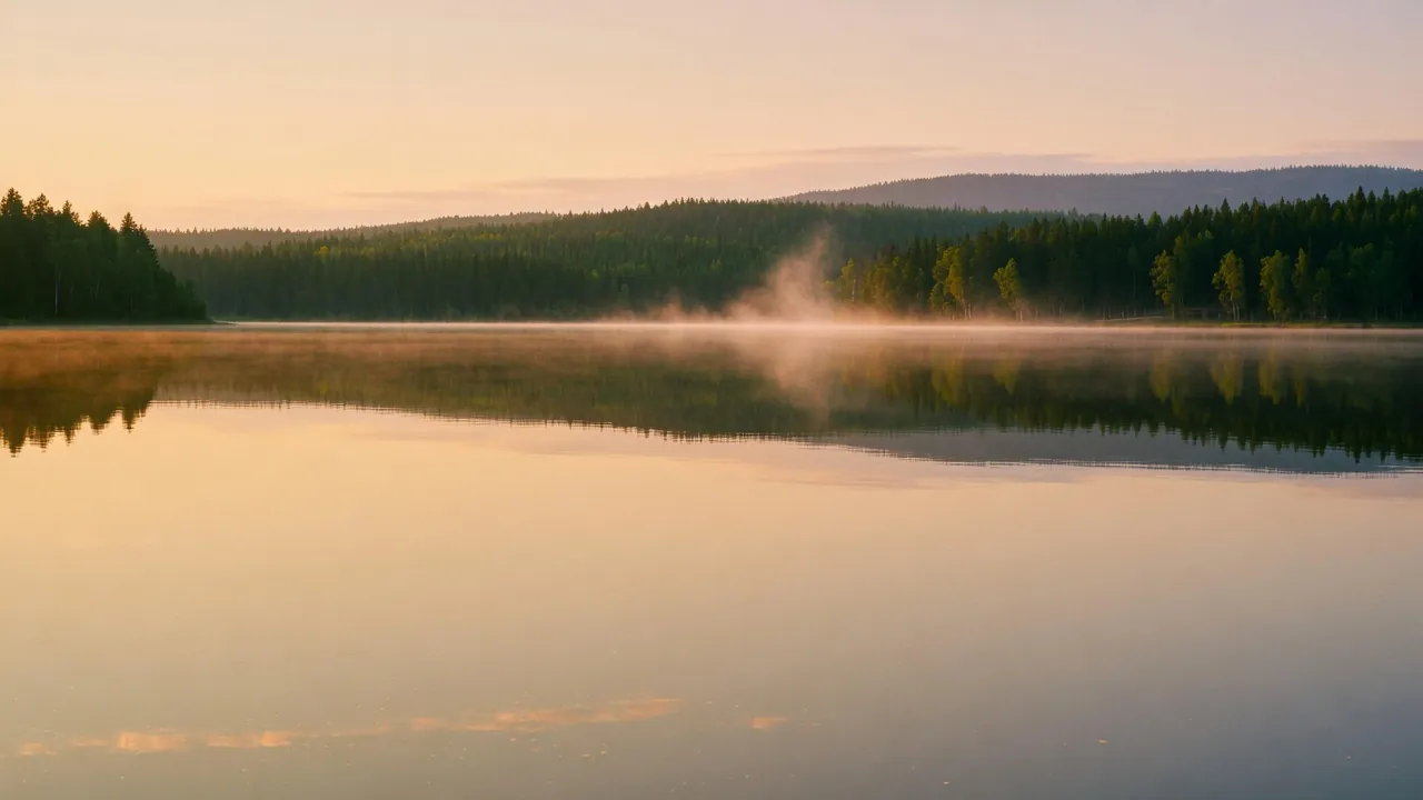 A calm Nordic lake in summer light